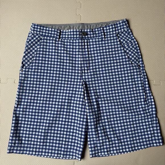 LULULEMON Kahuna Shorts Mens 34 Blue Plaid Golf Performance Hiking Biking Nylon - Picture 1 of 14